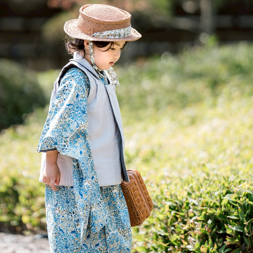 ブルーリバティ着物&リバーシブル被布set【Pheasant forest】七五三 3