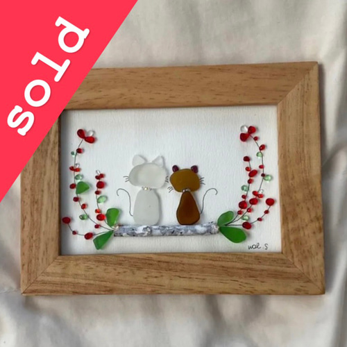 WOL.S シーグラスアート 猫とお花 その他インテリア雑貨 WOL.S 通販