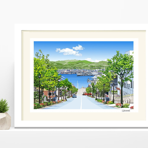 A3サイズ「函館八幡坂」ハクバ（ホワイト） 絵画 hiroma2 通販