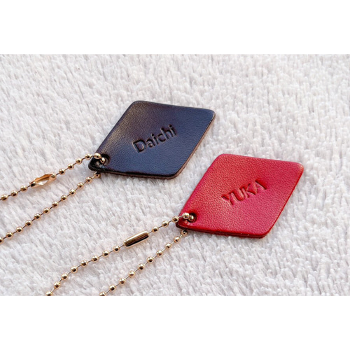 栃木レザー＊打刻印 ひし形レザーキーホルダー 革 席札 プチギフト