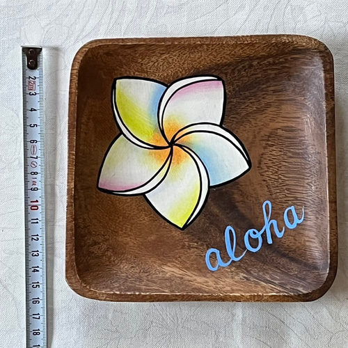 新作】オシャレな ハワイアン 木製トレー（大）【プルメリア