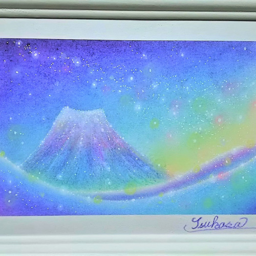 パステルアート 天の川と虹色の富士山 パステル画原画 絵画 T's Arts