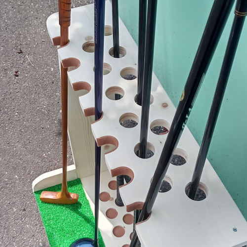 ゴルフクラブスタンド13本＋7本(前立てかけ) 無塗装磨き仕上【完成品で