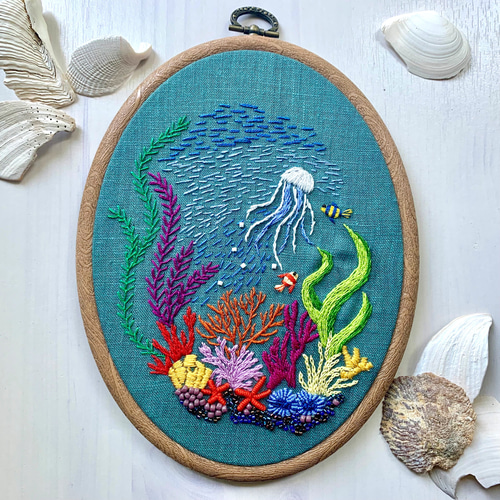 受注製作》Coral leaf in the blue sea クラゲと魚たちの珊瑚礁