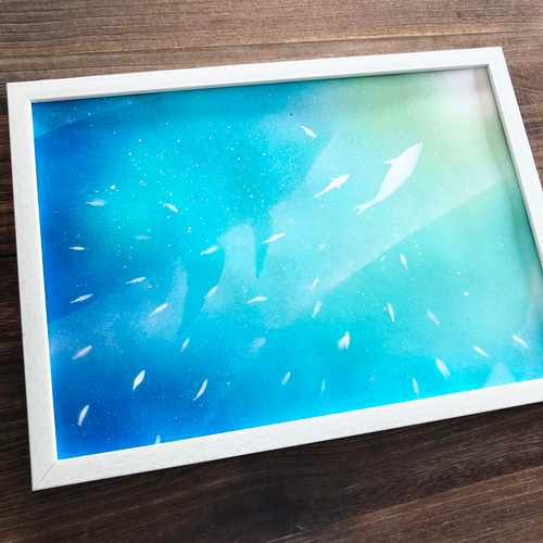 涼を感じる青】「上昇」原画 A3フレーム付き風景画 スプレーアート