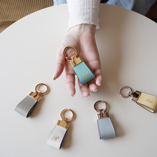 フランス産山羊革シュリーのレザーキーリングmini イニシャル刻印 名