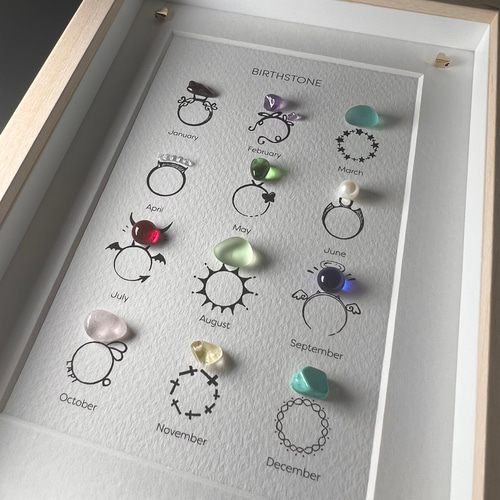 シーグラスアート『指輪(誕生石)』 フレームアート/壁掛け/シーグラス