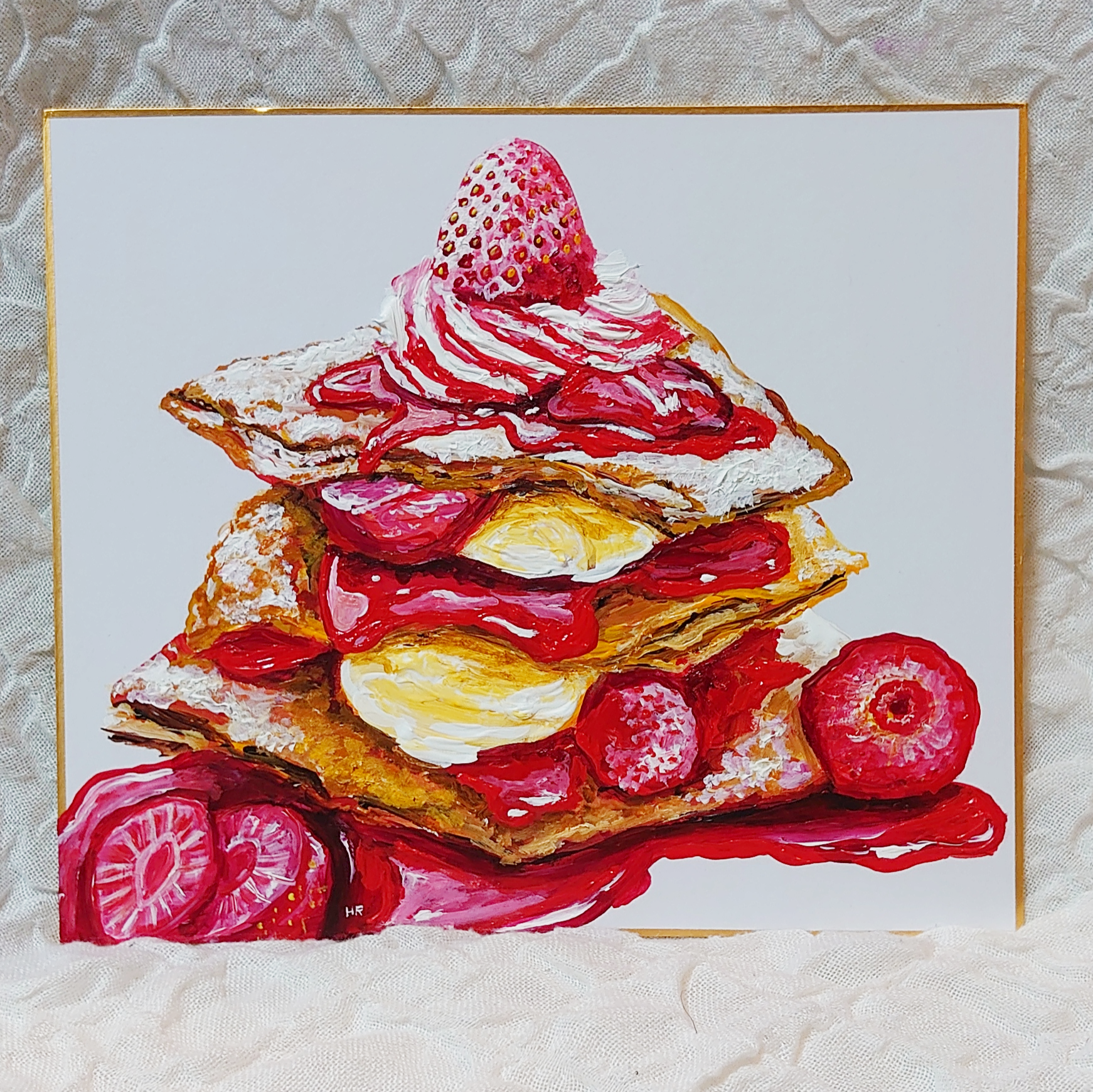 値下げ交渉あり。超美品！1点物の原画 苺（いちご）アクリル画 絵画