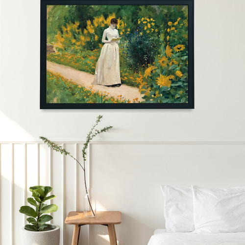 油絵菅家令子絵 絵画インテリア額付(青緑＋金色の枠)F4-072319