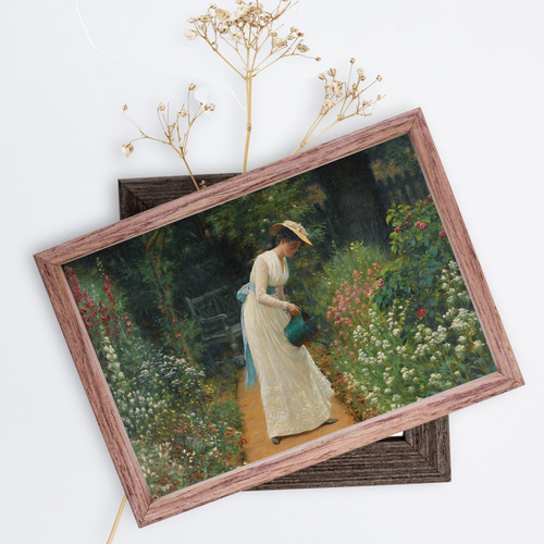 NO.407】カラフルな庭園と女性絵画アートポスター☆おしゃれ植物