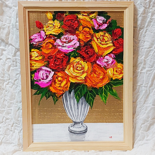 油絵 絵画 【薔薇の盛り合わせ】 絵画 HR 通販 14356053｜Creema