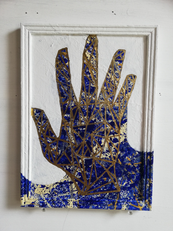 ○原画一点物○『抽象と幾何学/手/白青金/splatter&geometric abstract