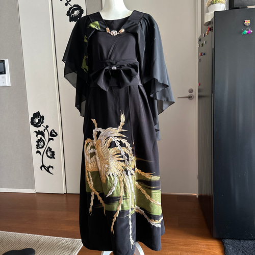 着物リメイクフルオーダー 留袖ワンピース 留袖ドレス(裏地付き)レトロ