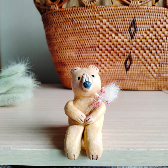 くまさんの置物 石塑粘土 オブジェ クマ 熊 一輪挿し・花瓶・花器