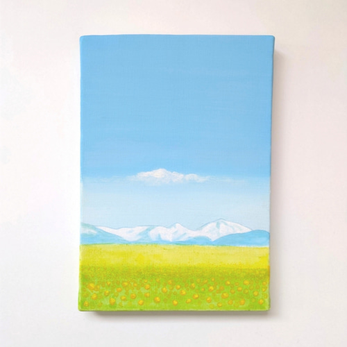 原画 『小さな幸せ2』 菜の花 山 花 絵 絵画 風景画 アクリル画