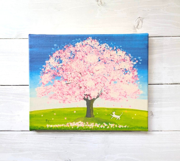 春だ』 キャンバス プリント 桜 春 猫 風景画 アクリル画 風水 絵 絵画
