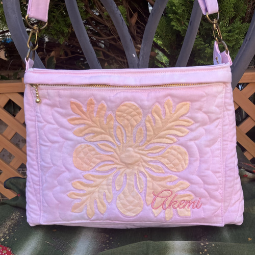 ハワイアンキルト ショルダーバックタイプB 白ネイビー ショルダー