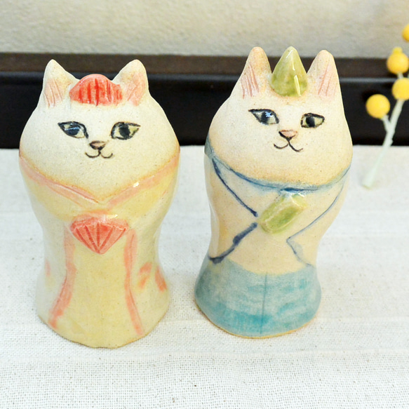 猫のお雛様 ひな人形 背が高い ねこのおひなさま 手作り陶器・陶芸
