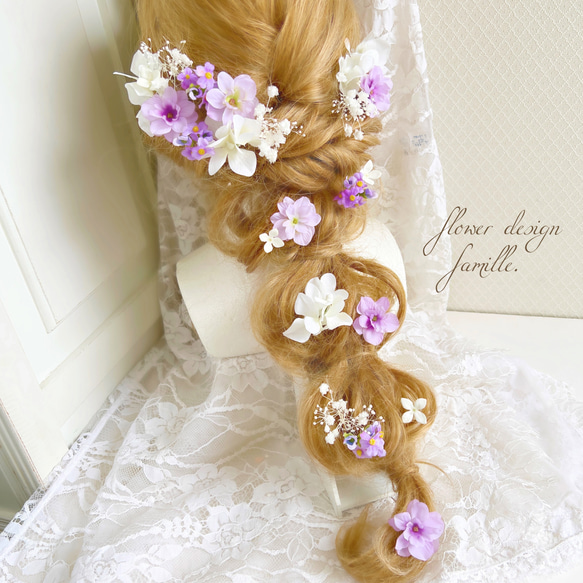 花ひらく日 ✧ パープル × ホワイト 髪飾り ｜ 八重咲きあじさい