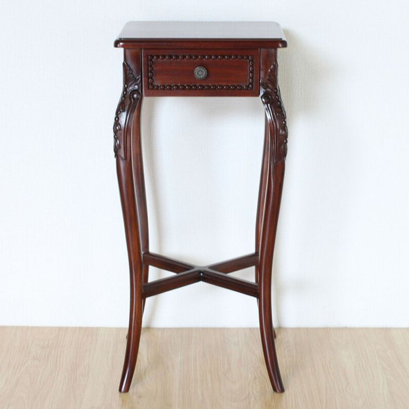 マホガニー サイドテーブル 引出しつき 無垢 木製 猫脚 キャビネット