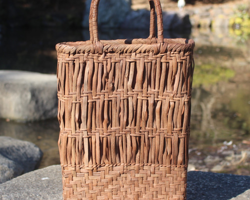 98301 山葡萄 籠 かご バッグ コンパクト 巾着 手作り送料無料 山葡萄