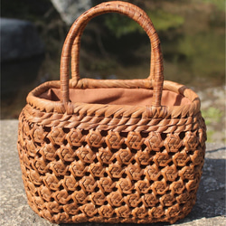 98309 薔薇バラ編み 山葡萄 籠 再入荷 最高 かご バッグ コンパクト