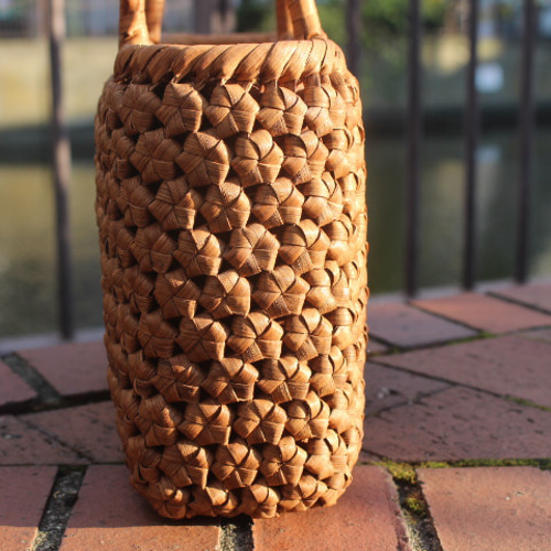 98666 六角花結び編み 山葡萄 かごバッグ 網代編み やまぶどう カゴ