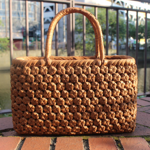 98666 六角花結び編み 山葡萄 かごバッグ 網代編み やまぶどう カゴ