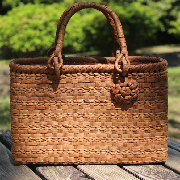 99001 山葡萄 編み 籠 かご バッグ コンパクト 巾着 手作り 山葡萄