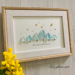 シーグラスアート 小鳥 四葉のクローバー インテリア雑貨 北欧 観葉