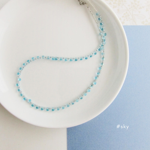 アクアブルー しずく ガラス ビーズ ネックレス 水色 ライトブルー