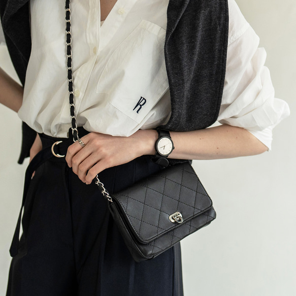 羊革 チェーンバッグ スマホショルダー Sサイズ シルバー金具 ブラック