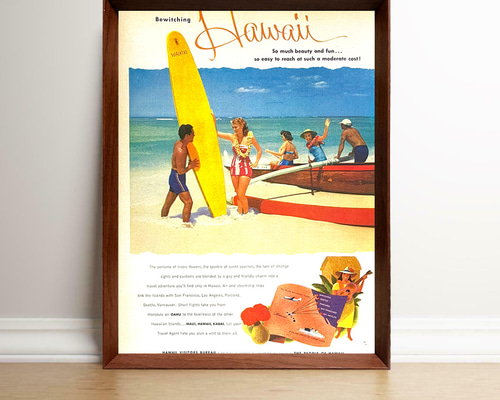 ハワイ サーフィン 1950年代 アメリカ ヴィンテージ 雑誌 広告 額付