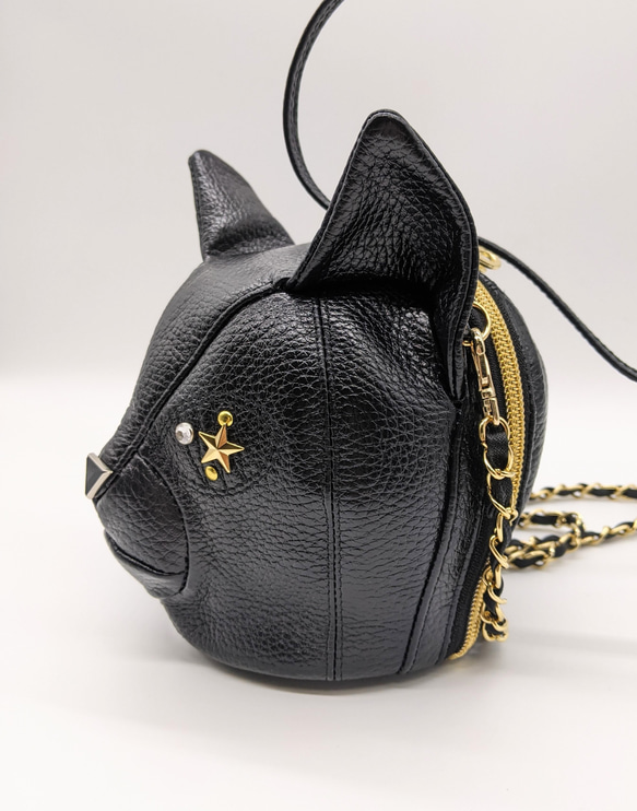 CHIGRACCI Ture-tette「猫おつむ」ブラック 日本製リアルレザー 猫の頭