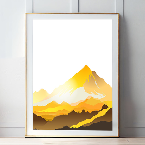リビングルーム ポスター 黄金に輝く山のイラスト（A4,A2,A1,A0