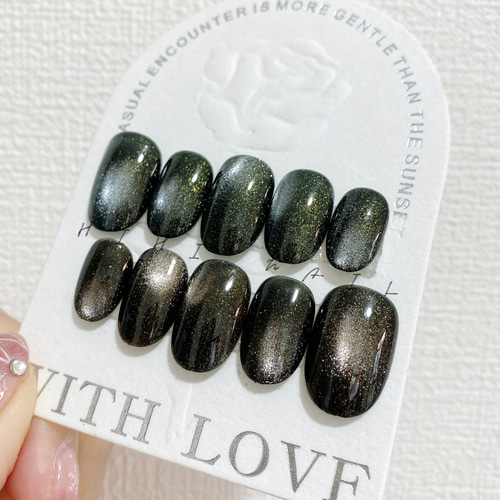 マグネットネイル ネイルチップ つけ爪 黒 ブラック 韓国 ワンホン