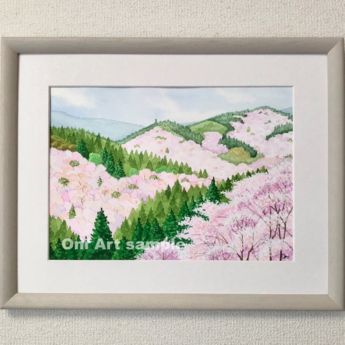 吉野の桜」透明水彩画 原画 風景画 額縁付 F4サイズ 絵画 Oni 通販