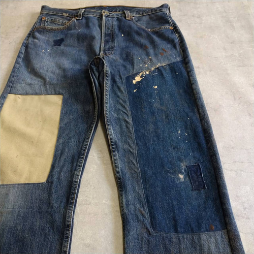 W34表記 リペアカスタム usa製 リーバイス 501 パッチワークリメイク