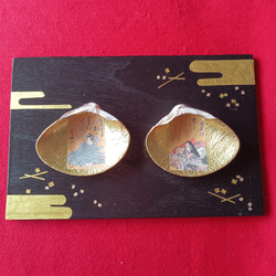 美品 手描き 貝合わせ はまぐり お雛様 源氏物語絵巻 香合 9.3×7ｾﾝﾁ