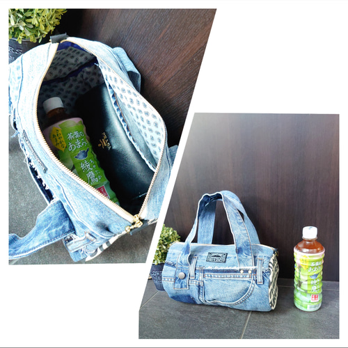 No.193【DENIM✖️ドラム缶型BAG❤️】デニムリメイクショルダーバッグ