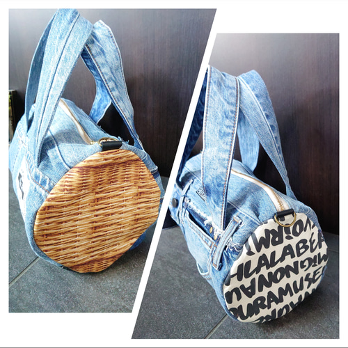 No.193【DENIM✖️ドラム缶型BAG❤️】デニムリメイクショルダーバッグ