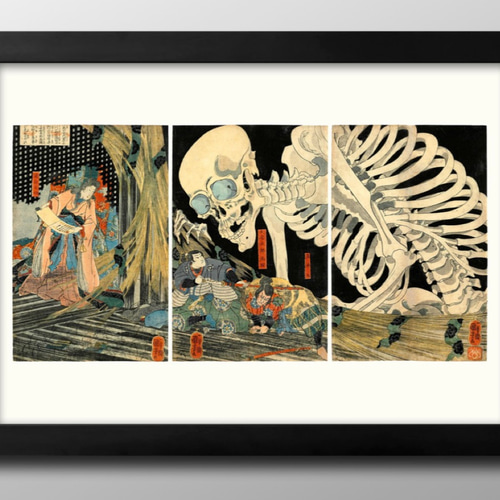 13047□ポスター 絵画 A3サイズ 『歌川国芳 相馬の古内裏 浮世絵