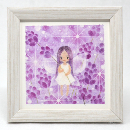 妖精 ラベンダー】複製画 額入り 卓上サイズ パステルアート 女の子