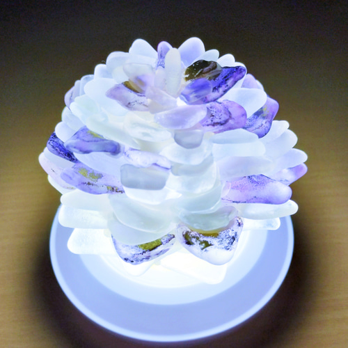 海灯花】シーグラスのお花のランプシェード ピンク×紫 黝簾石（ゆう