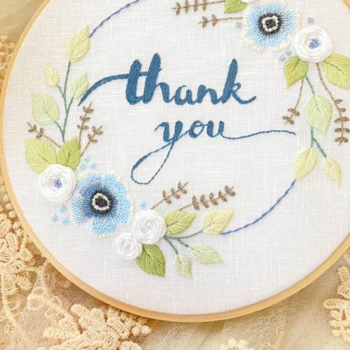 刺繍HOOP thank you flower リース 刺繍枠 インテリアフレーム 壁掛け