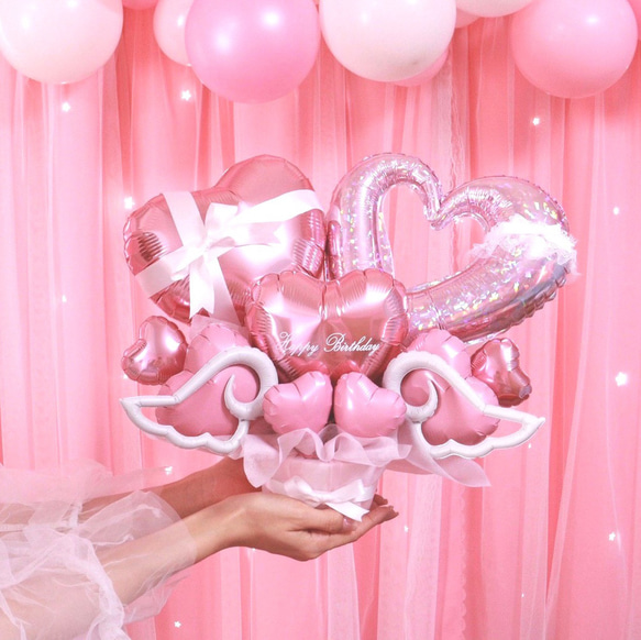 アシンメトリー ハート バルーンギフト ピンク 白 ぴんく アイドル