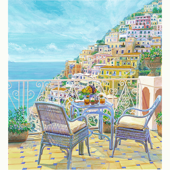 イタリアで版画化☆南イタリア アマルフィ 地中海 風景画 ヨーロッパ