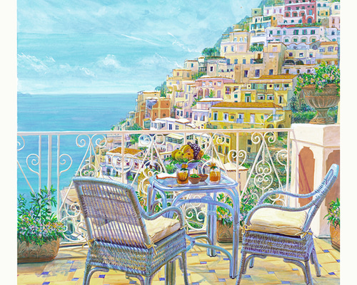 イタリアで版画化☆南イタリア アマルフィ 地中海 風景画 ヨーロッパ