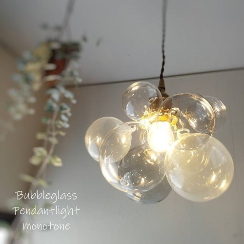 バブルガラスペンダントランプ Lサイズ モノトーン白黒クリア ガラス