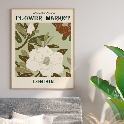 アートポスター レトロなフラワーマーケット 海外都市ボタニカル